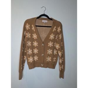 Willow & Wind Floral Button Cardigan Brown Tan Flower Print Women’s L